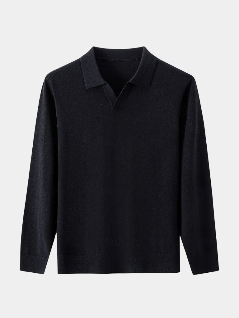 Noel | Brown Long-Sleeve Open-Collar Polo
