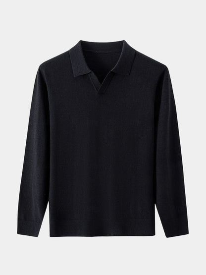 Noel | Brown Long-Sleeve Open-Collar Polo