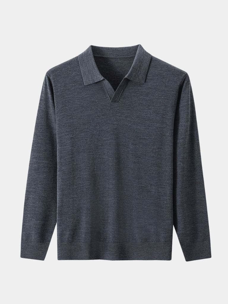 Noel | Brown Long-Sleeve Open-Collar Polo