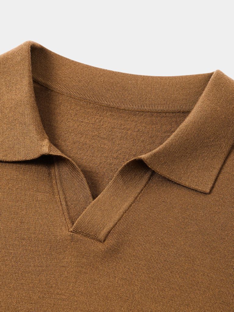 Noel | Brown Long-Sleeve Open-Collar Polo
