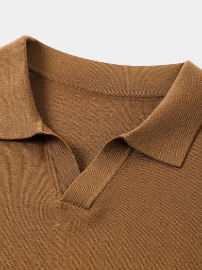 Noel | Brown Long-Sleeve Open-Collar Polo