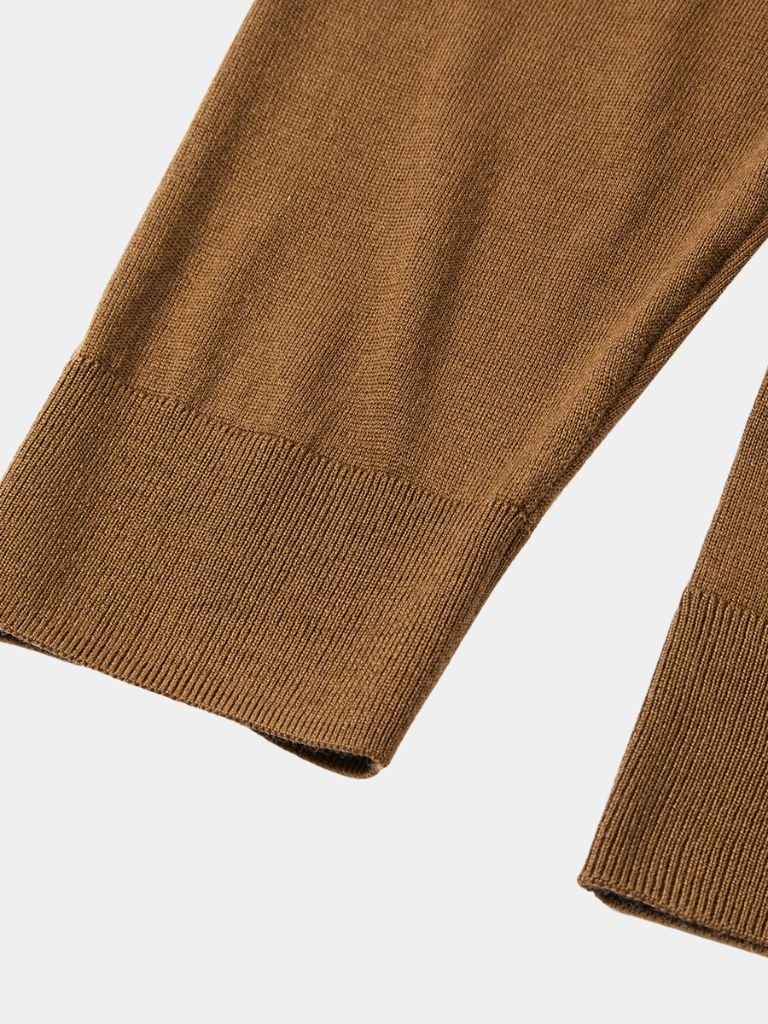 Noel | Brown Long-Sleeve Open-Collar Polo