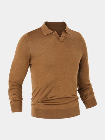Noel | Brown Long-Sleeve Open-Collar Polo