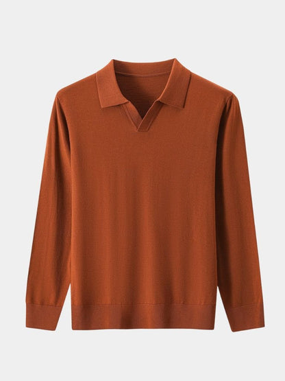Noel | Brown Long-Sleeve Open-Collar Polo