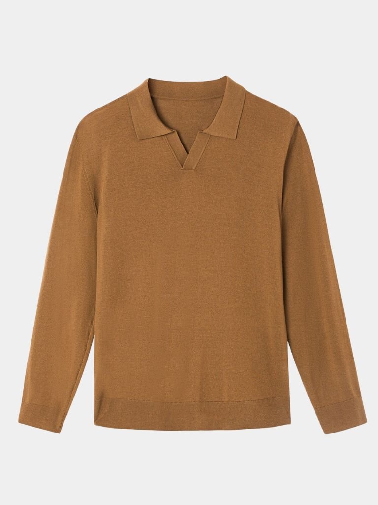 Noel | Brown Long-Sleeve Open-Collar Polo