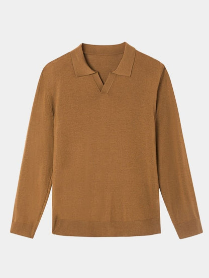 Noel | Brown Long-Sleeve Open-Collar Polo