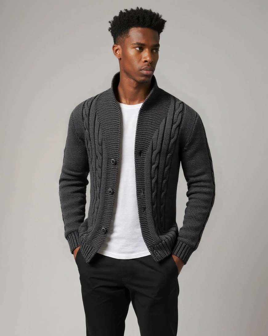 Noah | Olive Cable-Knit Cardigan
