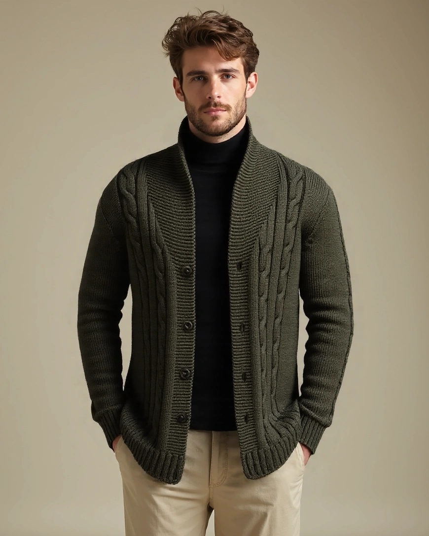 Noah | Olive Cable-Knit Cardigan