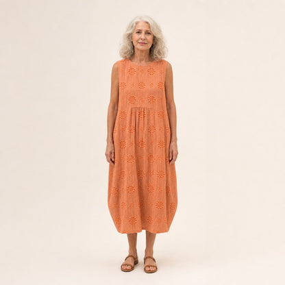 Kitty | Orange Textured Sleeveless Midi Dress
