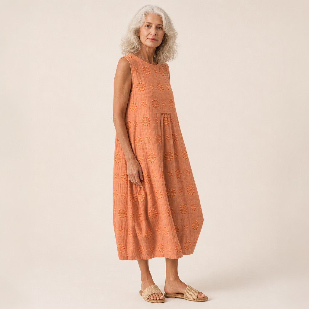 Kitty | Orange Textured Sleeveless Midi Dress