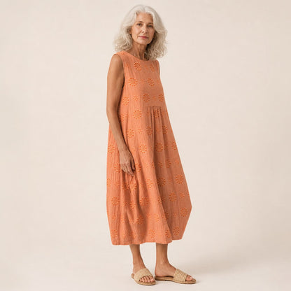 Kitty | Orange Textured Sleeveless Midi Dress