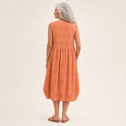 Kitty | Orange Textured Sleeveless Midi Dress