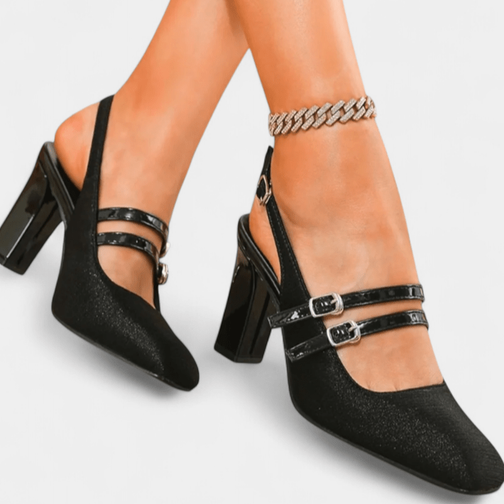Nora | Black Multi-Strap Slingback Heels