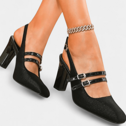 Nora | Black Multi-Strap Slingback Heels