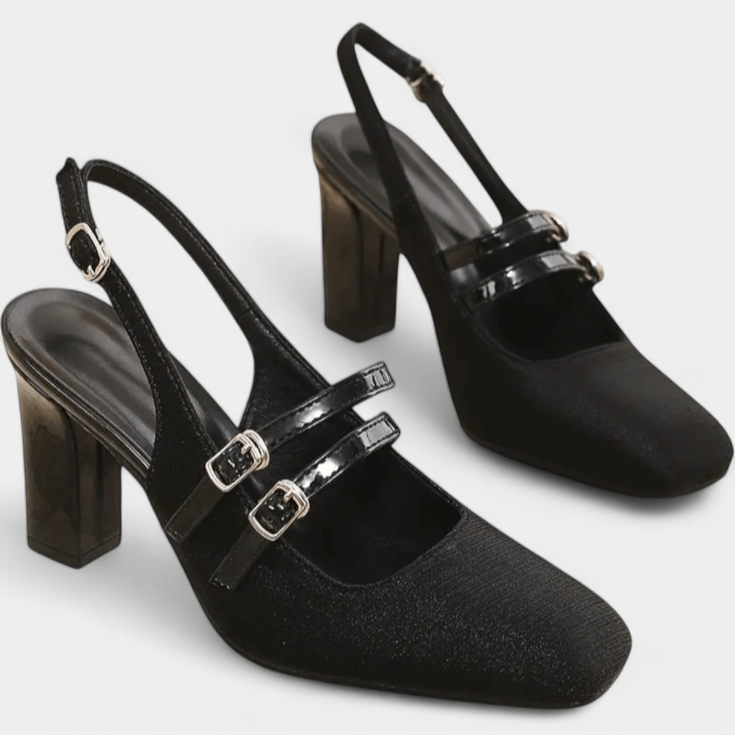 Nora | Black Multi-Strap Slingback Heels
