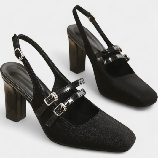 Nora | Black Multi-Strap Slingback Heels