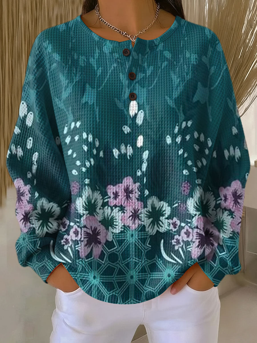Paula | Teal Floral Border Jumper