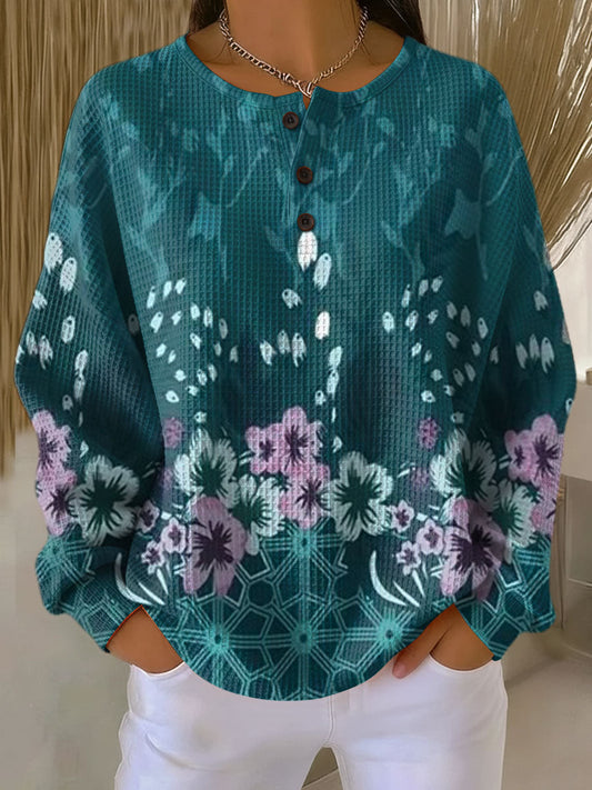 Paula | Teal Floral Border Jumper