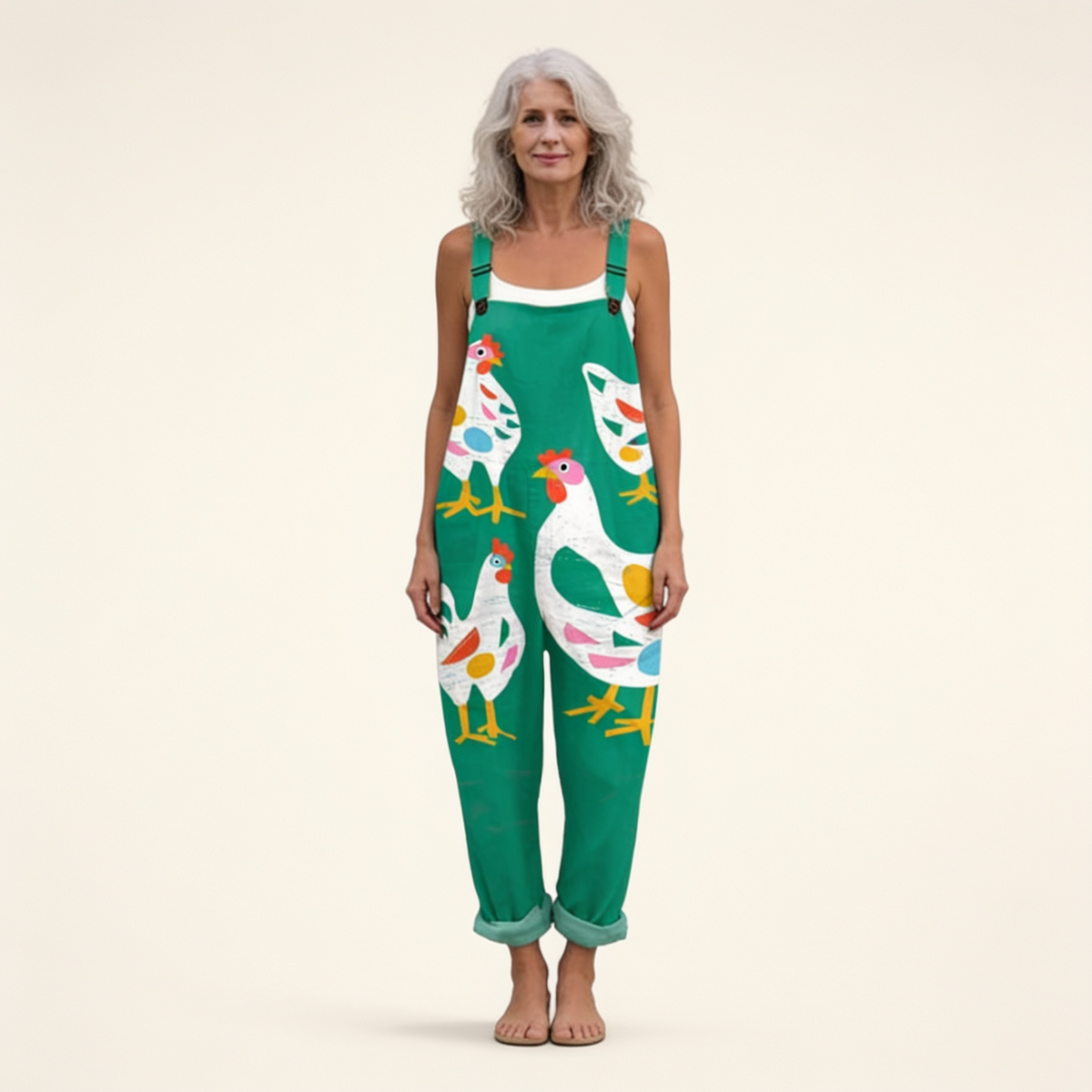 Rebecca | Emerald Hen Print Dungarees