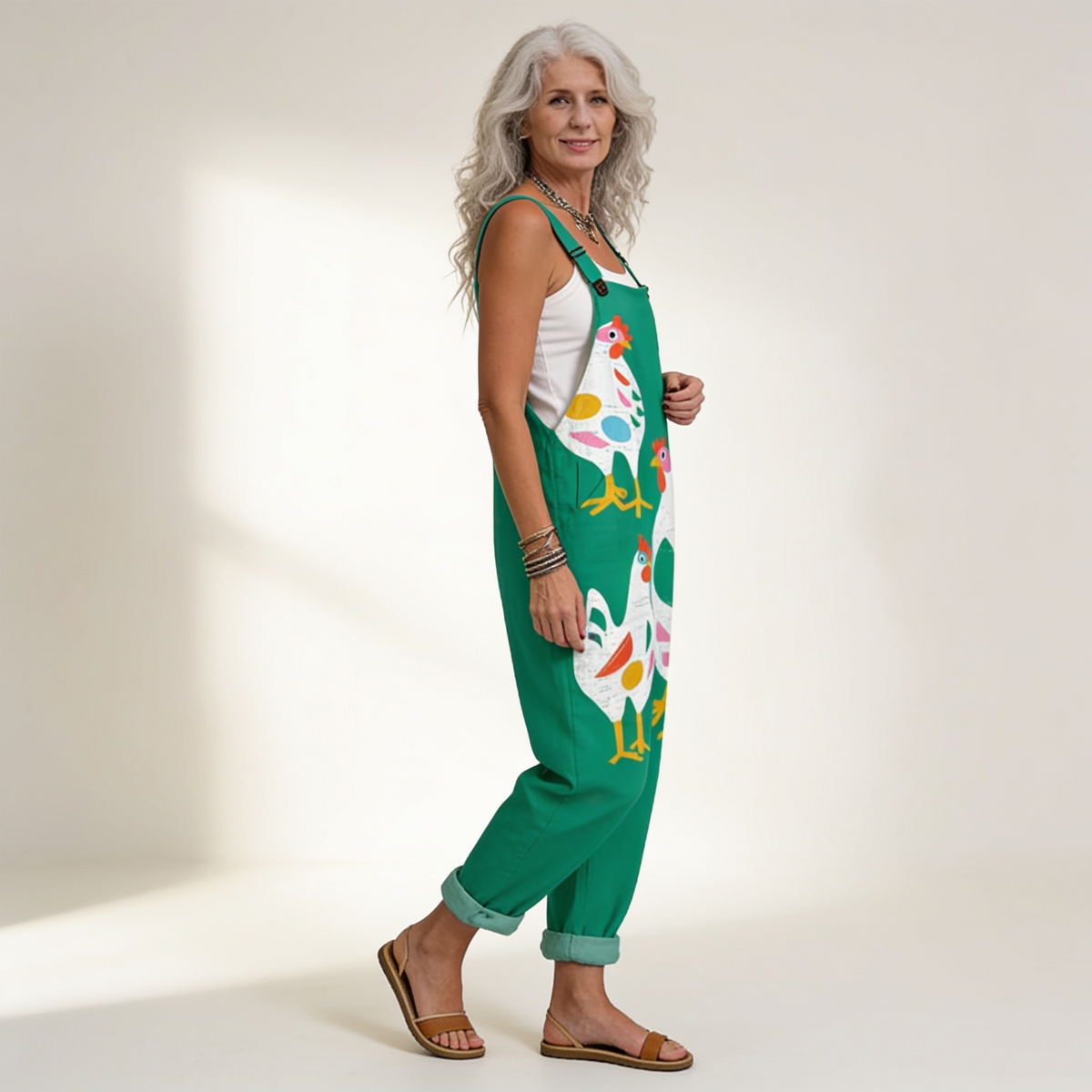 Rebecca | Emerald Hen Print Dungarees