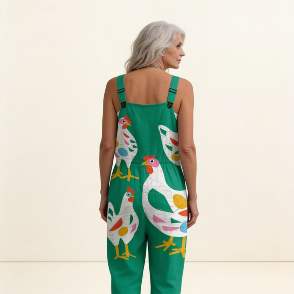Rebecca | Emerald Hen Print Dungarees