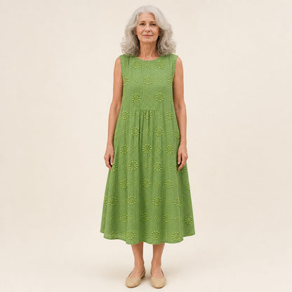 Imelda | Green Textured Sleeveless Midi Dress