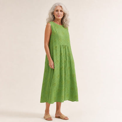 Imelda | Green Textured Sleeveless Midi Dress
