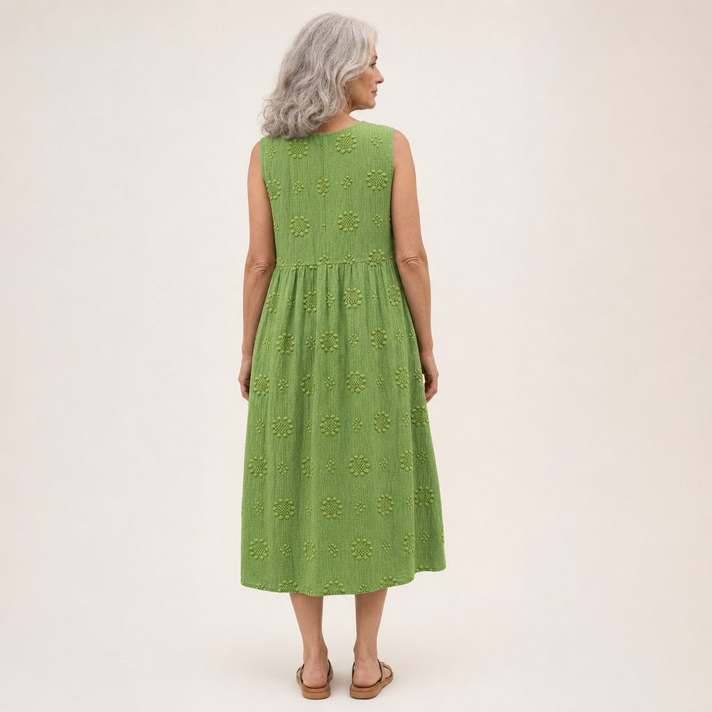 Imelda | Green Textured Sleeveless Midi Dress
