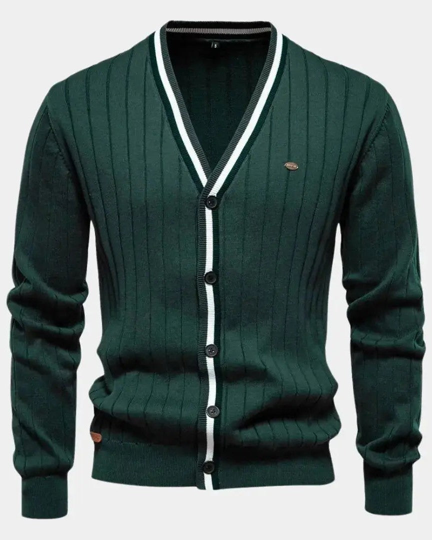 Oliver | Green V-Neck Button Cardigan
