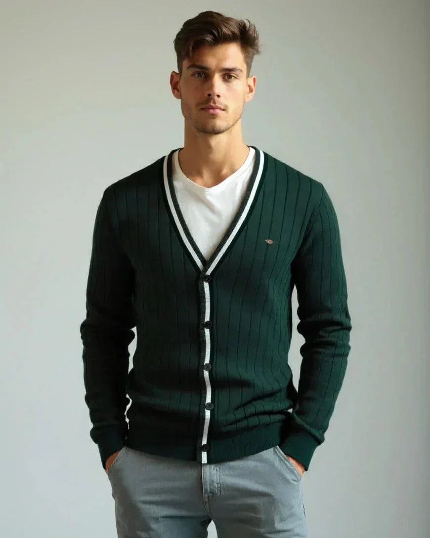 Oliver | Green V-Neck Button Cardigan