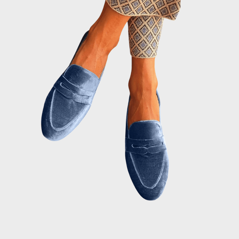 Olivia | Blue Velvet-Look Loafers