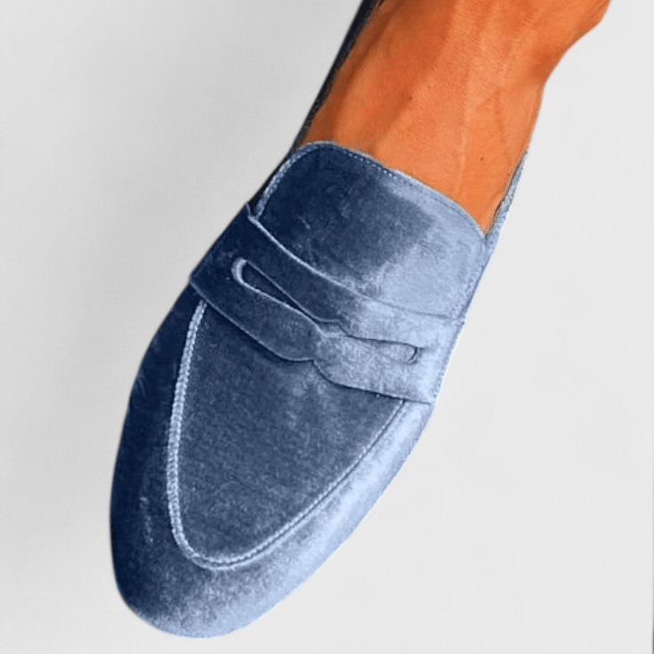 Olivia | Blue Velvet-Look Loafers