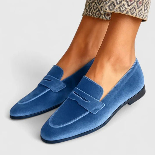 Olivia | Blue Velvet-Look Loafers