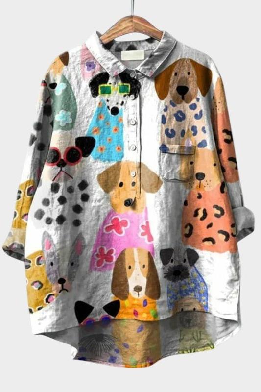 Olive | Colourful Dog Print Shirt
