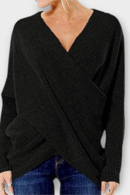 Olivia | Olive Wrap-Front V-Neck Jumper