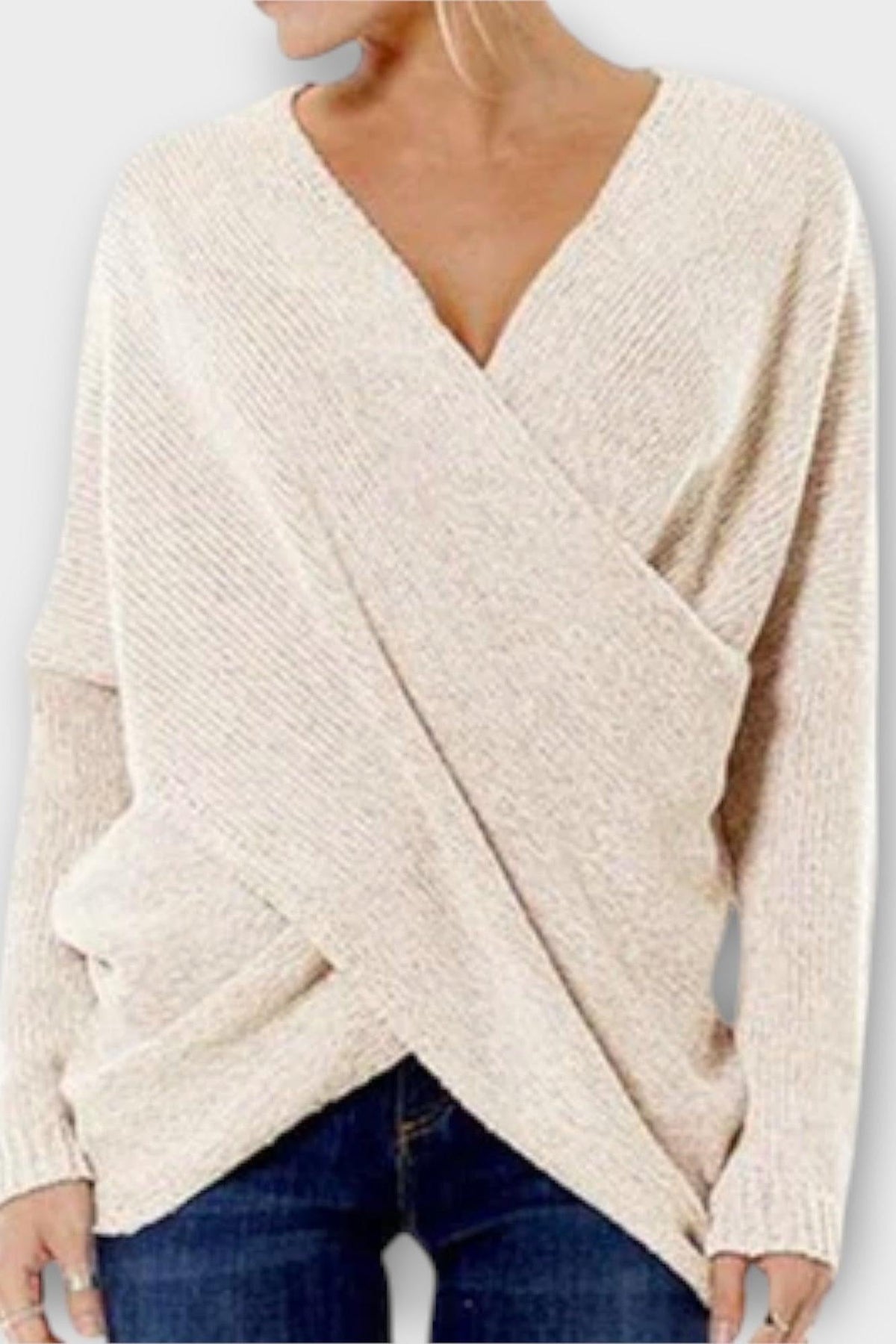 Olivia | Olive Wrap-Front V-Neck Jumper
