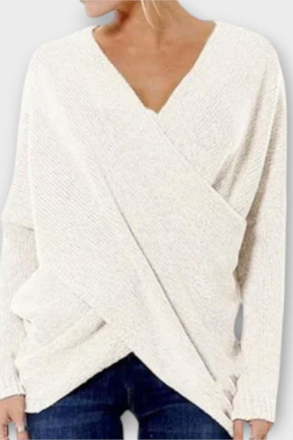 Olivia | Olive Wrap-Front V-Neck Jumper
