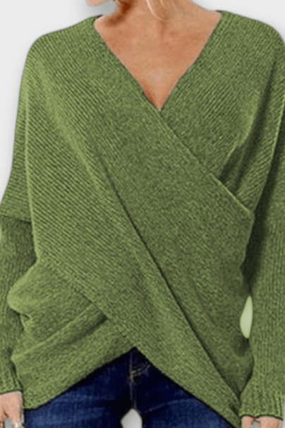 Olivia | Olive Wrap-Front V-Neck Jumper