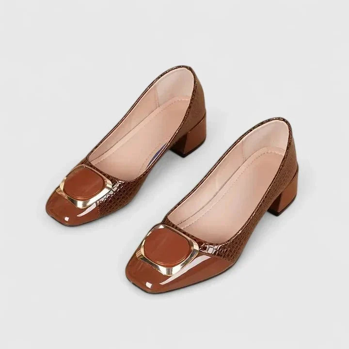 Una | Black Croc-Effect Block-Heel Loafers