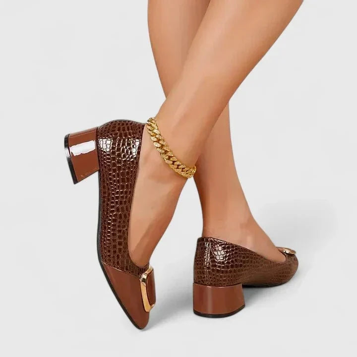 Una | Black Croc-Effect Block-Heel Loafers