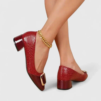 Una | Black Croc-Effect Block-Heel Loafers
