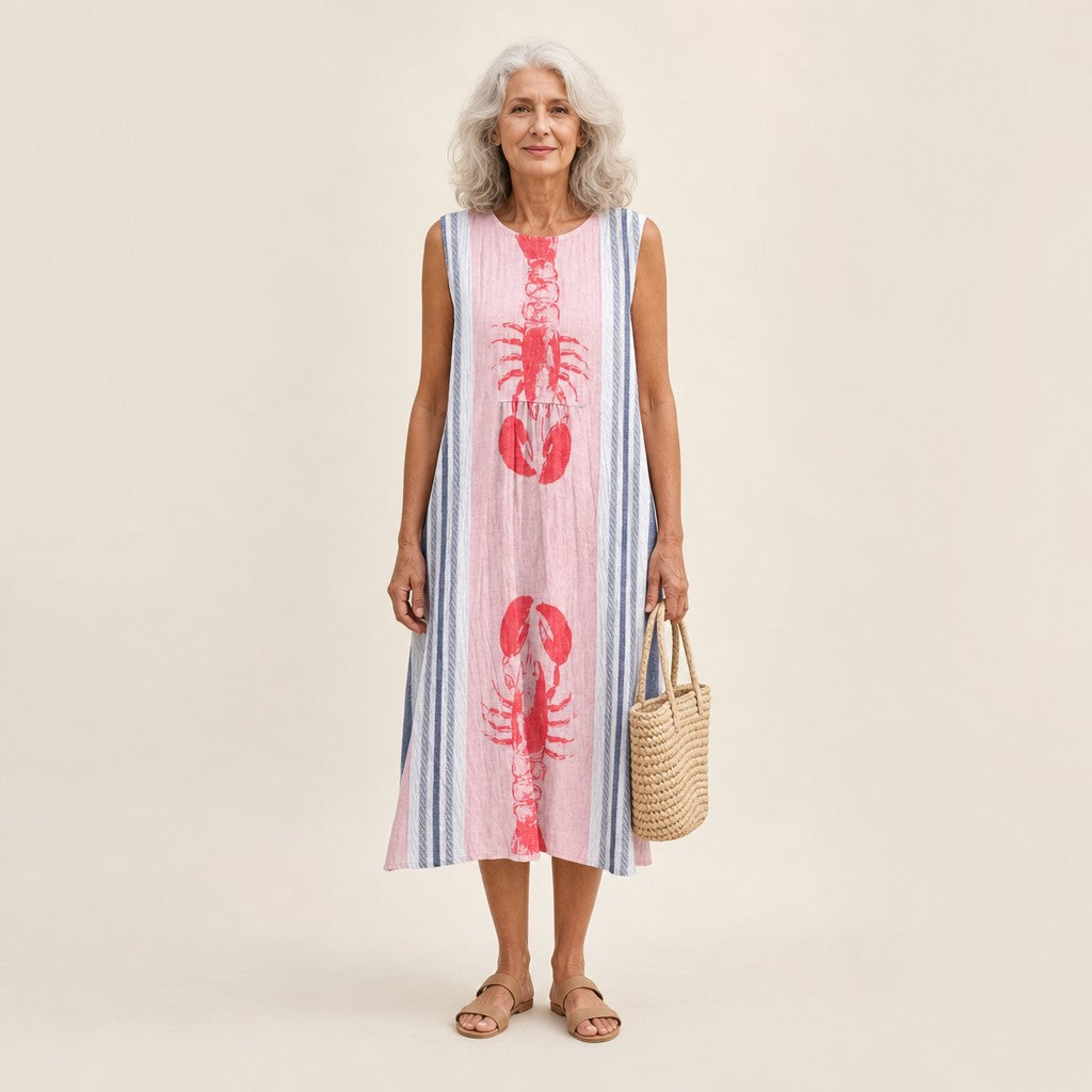 Nancy | Lobster & Stripe Sleeveless Midi Dress