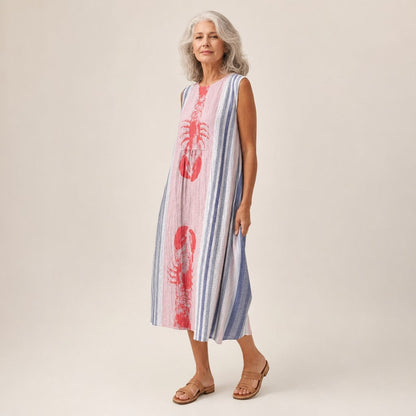 Nancy | Lobster & Stripe Sleeveless Midi Dress