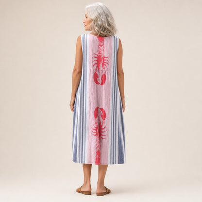 Nancy | Lobster & Stripe Sleeveless Midi Dress