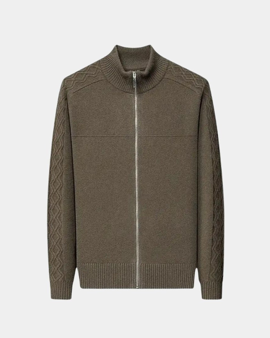 Oscar | Olive Zip-Front Knit Cardigan
