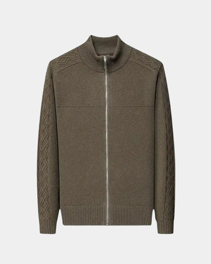 Oscar | Olive Zip-Front Knit Cardigan