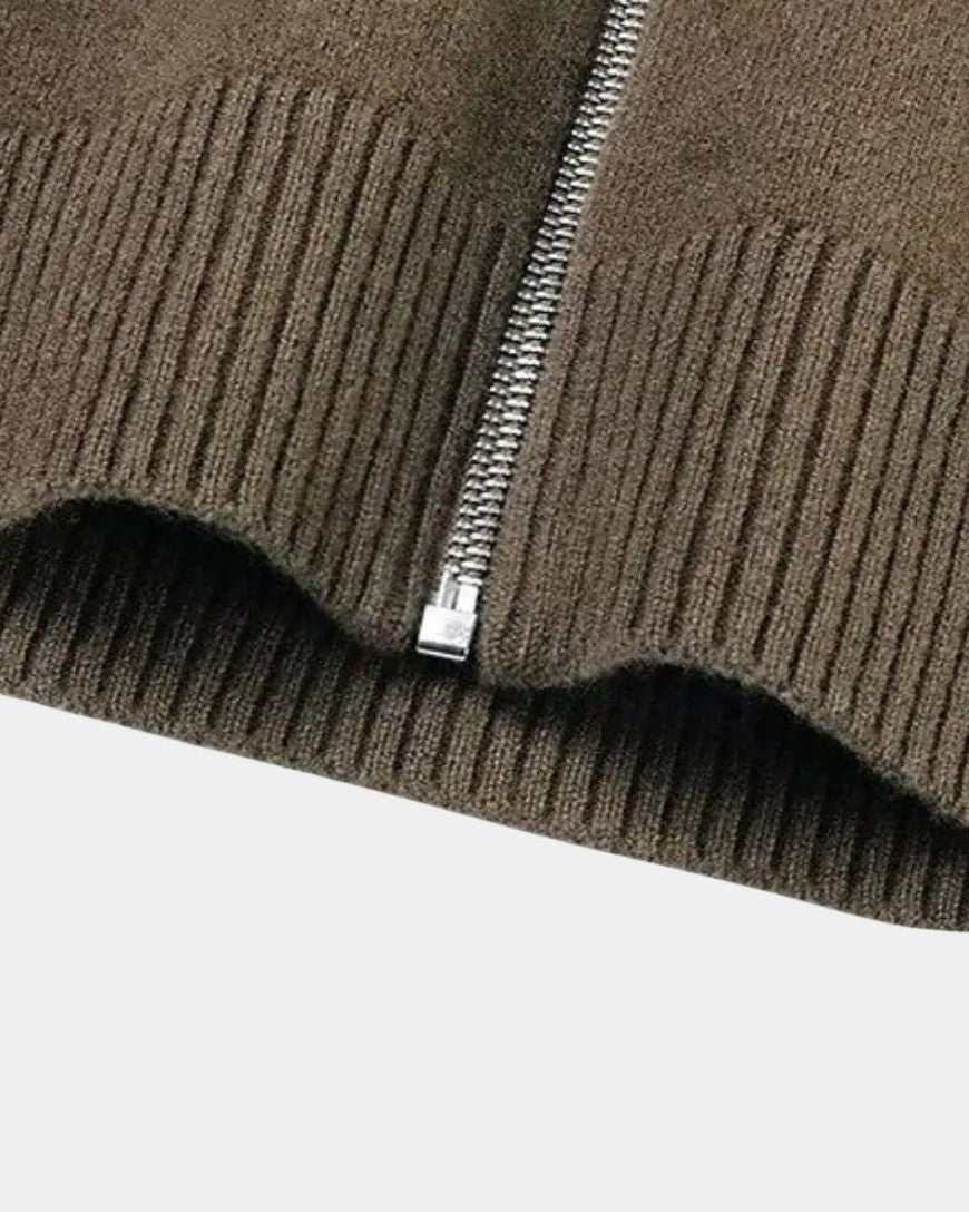 Oscar | Olive Zip-Front Knit Cardigan