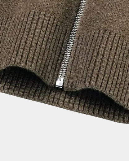 Oscar | Olive Zip-Front Knit Cardigan