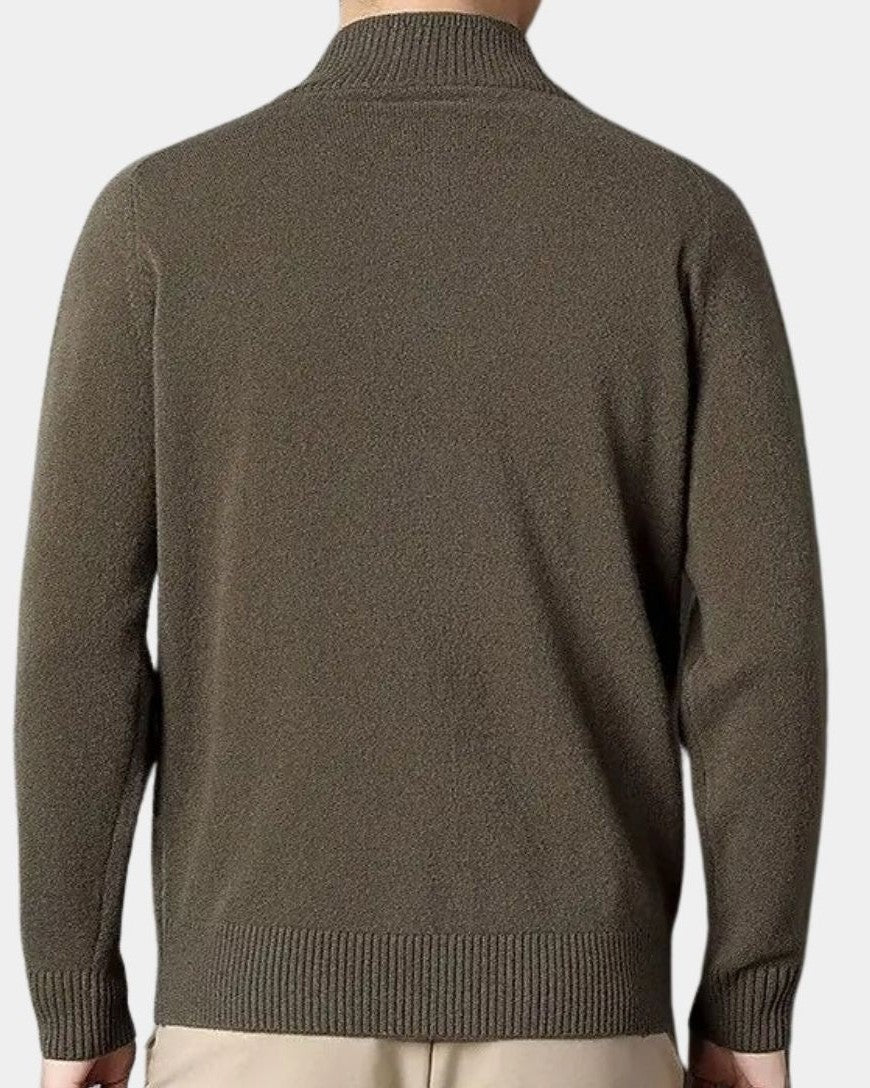 Oscar | Olive Zip-Front Knit Cardigan