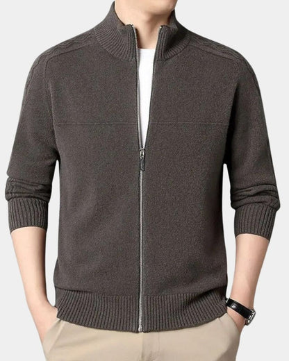 Oscar | Olive Zip-Front Knit Cardigan